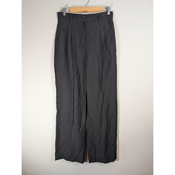 Club Monaco Womens Black Linen Blend Wide Leg Pants Sz 8 Lagenlook Mature Classy - Picture 1 of 9